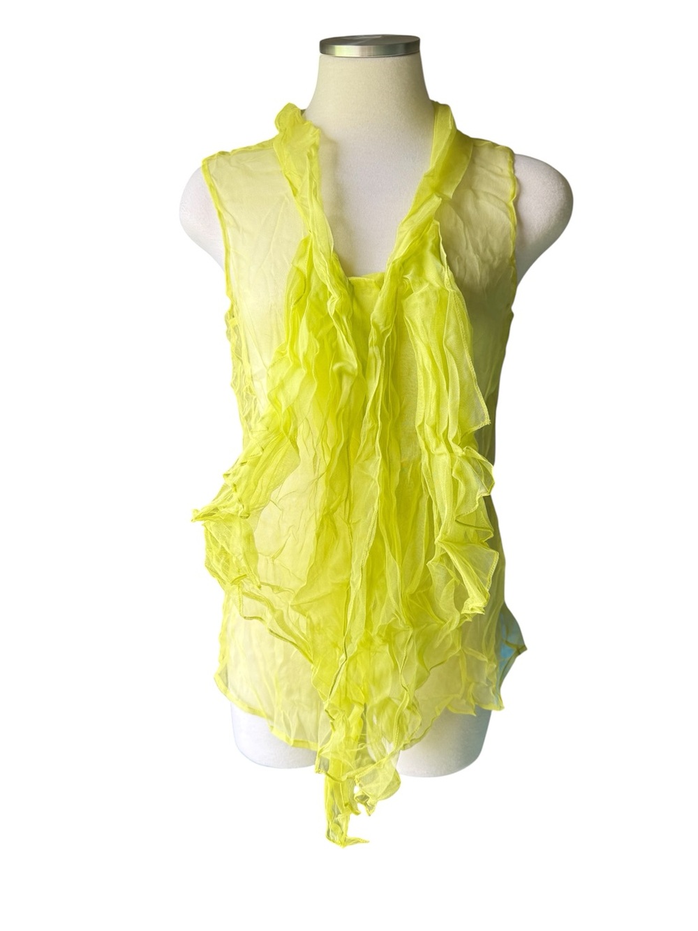 Oscar de la Renta Neon Yellow Ruffled Sheer Camisole